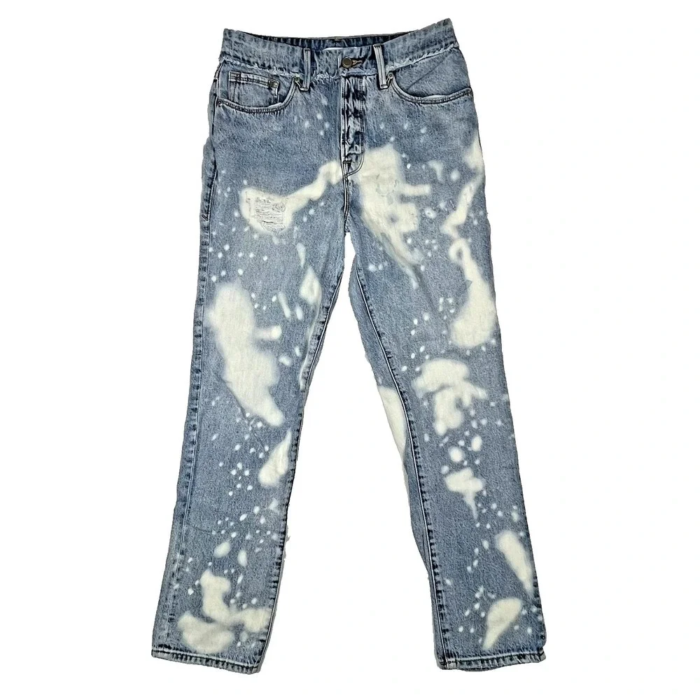 Good American Straight Leg Jeans Womens 6 Fits 28x29 Distressed‎ Bleach Splatter